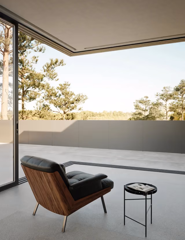 Sistema parapetto certificato Sleek Frame di Modularte: pannelli modulari in metallo per la messa in sicurezza di terrazzi e balconi dal design minimale.
