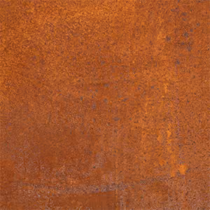 Rust orange corten steel, live mottled oxidised surface