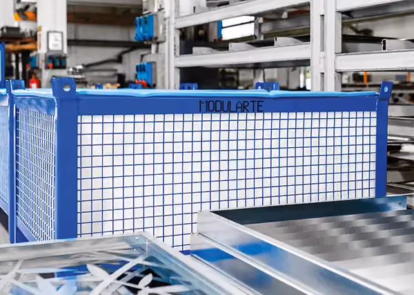 Inside the Modularte plant: metalworking and components for planters and screening panels, made in Italy.
