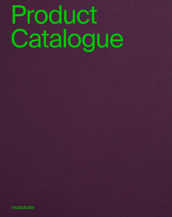 Couverture violette du catalogue produits Modularte, titre en vert vif