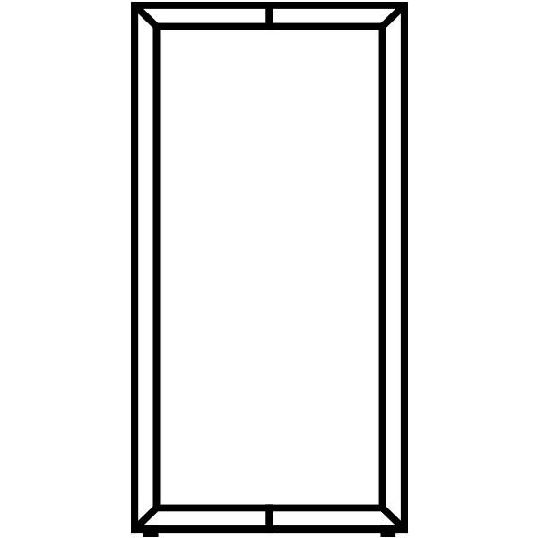 Technical drawing: rectangular log-store frame seen from the front, with corner uprights