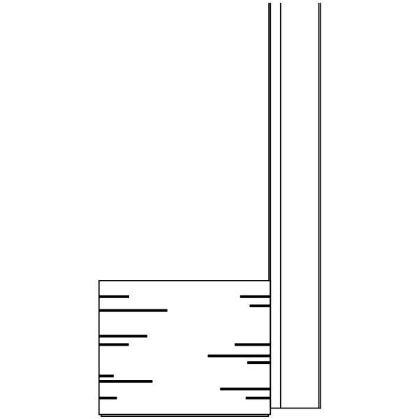 Technical drawing: planter set against a vertical upright, front elevation